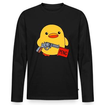 Lustige dicke Baby Ente mit Spielzeugpistole Peng - Männer Premium Bio Langarmshirt - Schwarz - Vorne - Nico (187cm)