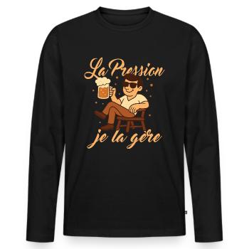 Ich komme mit dem Druck zurecht - Männer Premium Bio Langarmshirt - Schwarz - Vorne - Nico (187cm)