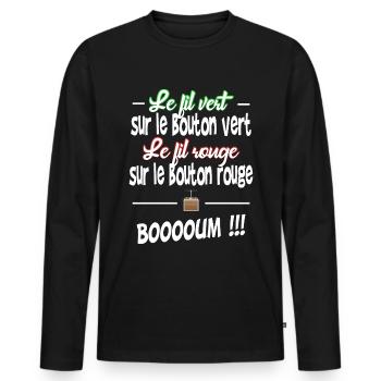 fil vert , fil rouge - T-shirt manches longues Premium bio Homme - noir - Devant - Nico (187cm)