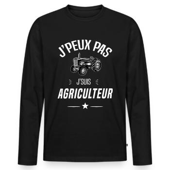 J'peux pas j'suis agriculteur - T-shirt manches longues Premium bio Homme - noir - Devant - Nico (187cm)