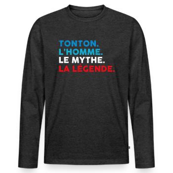 Tonton l'homme le mythe la legende - T-shirt manches longues Premium bio Homme - anthracite chiné - Devant - Nico (187cm)