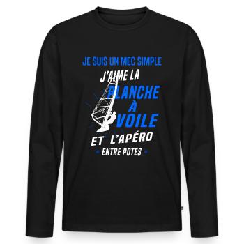 Planche à voile et apéro - T-shirt manches longues Premium bio Homme - noir - Devant - Nico (187cm)