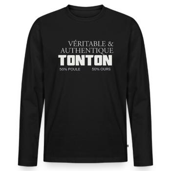 Tonton ours et poule Véritable Et Authentique - T-shirt manches longues Premium bio Homme - noir - Devant - Nico (187cm)