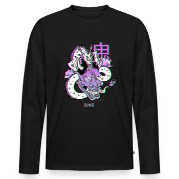 Oni Hannya Vaporwave Aesthetic Dragon Japan démon - T-shirt manches longues Premium bio Homme - noir - Devant - Nico (187cm)