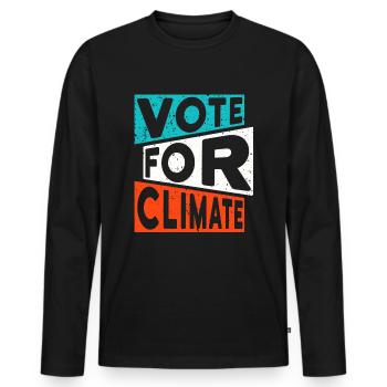 Climate change slogan: VOTE FOR CLIMATE - Men's Premium Organic Long Sleeve Shirt - black - Front - Nico (187cm)