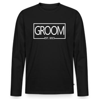 Groom Est. 2023 Engagement Gift Groom's Wedding - Men's Premium Organic Long Sleeve Shirt - black - Front - Nico (187cm)