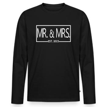 Mr. & Mrs. Est. 2023 - Cadeau de mariage hommes et femmes - T-shirt manches longues Premium bio Homme - noir - Devant - Nico (187cm)