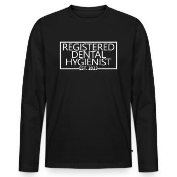 Diplôme d’hygiéniste dentaire agréé Est. 2023 - T-shirt manches longues Premium bio Homme - noir - Devant - Nico (187cm)