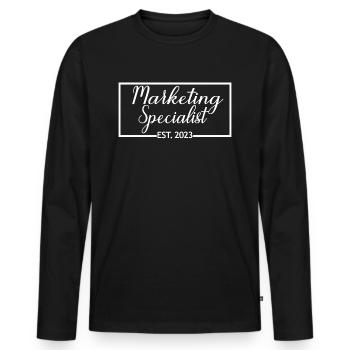 Marketing Specialist Est. 2023 Graduated Marketer - Men's Premium Organic Long Sleeve Shirt - black - Front - Nico (187cm)