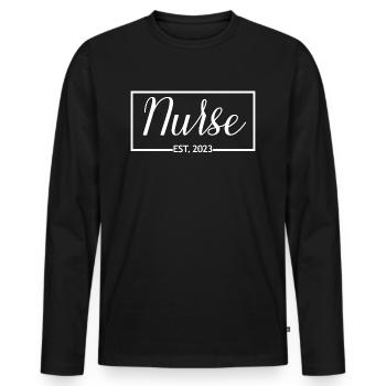 Nurse Est. 2023 Graduation Nursing Student Gift - Men's Premium Organic Long Sleeve Shirt - black - Front - Nico (187cm)