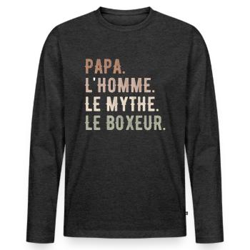 PAPA, L'HOMME, LE MYTHE, LE BOXEUR - T-shirt manches longues Premium bio Homme - anthracite chiné - Devant - Nico (187cm)