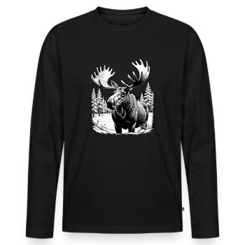 Elch im Wald schwarz weiß Skandinavien Geweih Älg - Männer Premium Bio Langarmshirt - Schwarz - Vorne - Nico (187cm)
