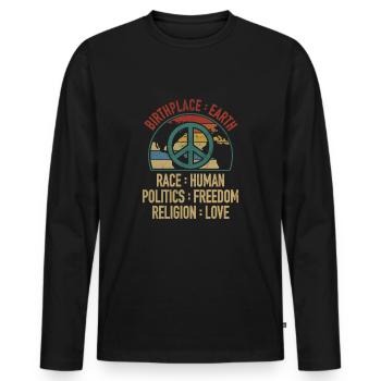 Lieu de naissance Terre Race Liberté humaine Religion Amour - T-shirt manches longues Premium bio Homme - noir - Devant - Nico (187cm)