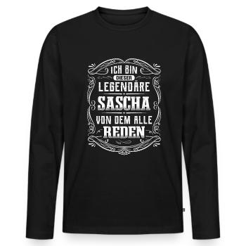 Ich bin dieser legendäre Sascha - Männer Premium Bio Langarmshirt - Schwarz - Vorne - Nico (187cm)