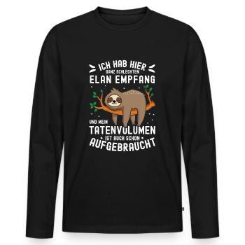Ich hab hier ganz schlechten Elan Empfang Faultier - Männer Premium Bio Langarmshirt - Schwarz - Vorne - Nico (187cm)