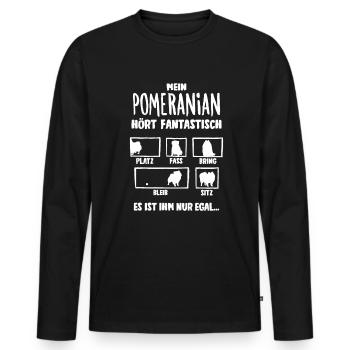 Mein Pomeranian hört fantastisch Hunde - Männer Premium Bio Langarmshirt - Schwarz - Vorne - Nico (187cm)