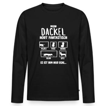 Mein Dackel hört fantastisch Hunde - Männer Premium Bio Langarmshirt - Schwarz - Vorne - Nico (187cm)