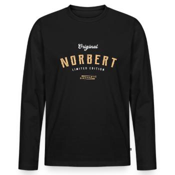 Norbert Limited Edition - Männer Premium Bio Langarmshirt - Schwarz - Vorne - Nico (187cm)