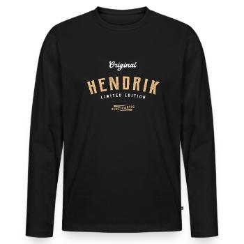 Hendrik Limited Edition - Männer Premium Bio Langarmshirt - Schwarz - Vorne - Nico (187cm)