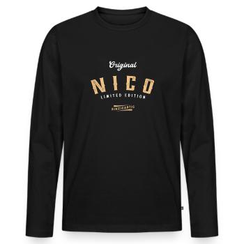Nico Limited Edition - Männer Premium Bio Langarmshirt - Schwarz - Vorne - Nico (187cm)
