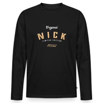 Nick Limited Edition - Männer Premium Bio Langarmshirt - Schwarz - Vorne - Nico (187cm)