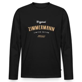 Zimmermann Limited Edition Lustiges Zimmerer - Männer Premium Bio Langarmshirt - Schwarz - Vorne - Nico (187cm)