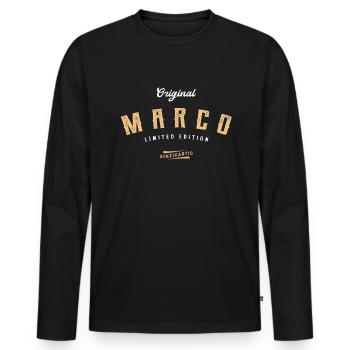 Marco Limited Edition - Männer Premium Bio Langarmshirt - Schwarz - Vorne - Nico (187cm)