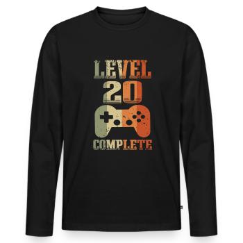 Rétro 20ème anniversaire Niveau 20 ans débloqué - T-shirt manches longues Premium bio Homme - noir - Devant - Nico (187cm)