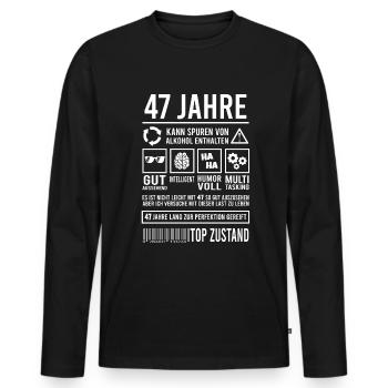 47. Geburtstag Perfektion Lustig 47 Jahre - Männer Premium Bio Langarmshirt - Schwarz - Vorne - Nico (187cm)