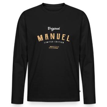 Manuel Limited Edition - Männer Premium Bio Langarmshirt - Schwarz - Vorne - Nico (187cm)