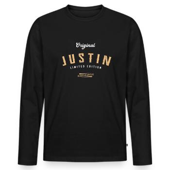 Justin Limited Edition - Männer Premium Bio Langarmshirt - Schwarz - Vorne - Nico (187cm)