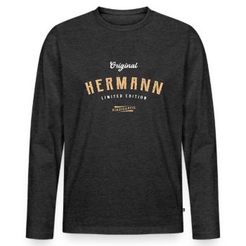 Hermann Limited Edition - Männer Premium Bio Langarmshirt - Anthrazit meliert - Vorne - Nico (187cm)