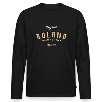 Roland Limited Edition - Männer Premium Bio Langarmshirt - Schwarz - Vorne - Nico (187cm)