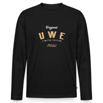 Uwe Limited Edition - Männer Premium Bio Langarmshirt - Schwarz - Vorne - Nico (187cm)