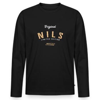 Nils Limited Edition - Männer Premium Bio Langarmshirt - Schwarz - Vorne - Nico (187cm)