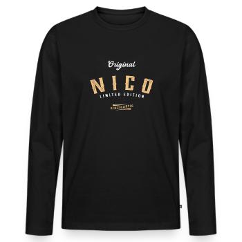 Nico Limited Edition - Männer Premium Bio Langarmshirt - Schwarz - Vorne - Nico (187cm)