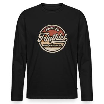 Triathlet Original Vintage Triathleten - Männer Premium Bio Langarmshirt - Schwarz - Vorne - Nico (187cm)