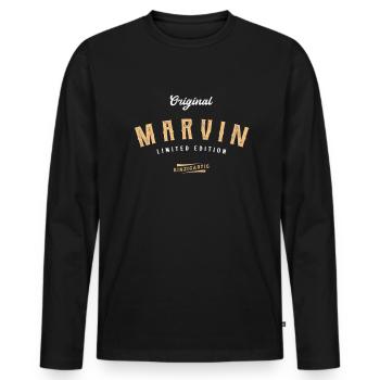 Marvin Limited Edition - Männer Premium Bio Langarmshirt - Schwarz - Vorne - Nico (187cm)