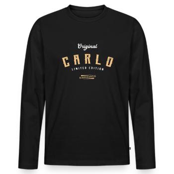 Carlo Limited Edition - Männer Premium Bio Langarmshirt - Schwarz - Vorne - Nico (187cm)