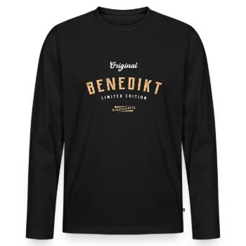 Benedikt Limited Edition - Männer Premium Bio Langarmshirt - Schwarz - Vorne - Nico (187cm)