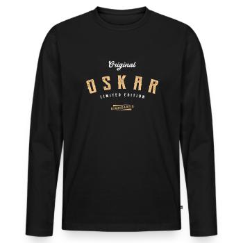 Oskar Limited Edition - Männer Premium Bio Langarmshirt - Schwarz - Vorne - Nico (187cm)