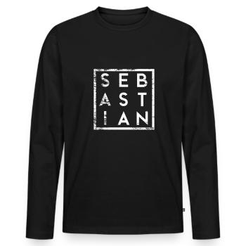Sebastian Minimalismus - Männer Premium Bio Langarmshirt - Schwarz - Vorne - Nico (187cm)