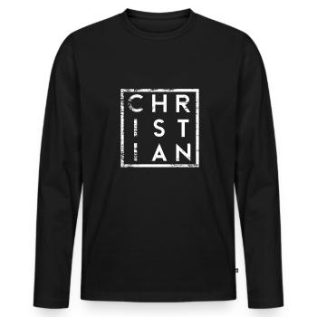 Christian Minimalismus - Männer Premium Bio Langarmshirt - Schwarz - Vorne - Nico (187cm)