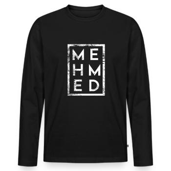 Mehmed Minimalismus - Männer Premium Bio Langarmshirt - Schwarz - Vorne - Nico (187cm)