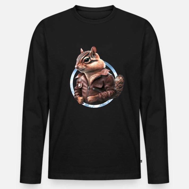 Streifenhörnchen Flugkapitän Lederjacke Pilot - Männer Premium Bio Langarmshirt - Schwarz