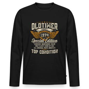 Vintage 1974 Vintage Born Birthday Gift - Men's Premium Organic Long Sleeve Shirt - black - Front - Nico (187cm)