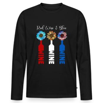 Vin Rouge Bleu 4 Juillet - T-shirt manches longues Premium bio Homme - noir - Devant - Nico (187cm)