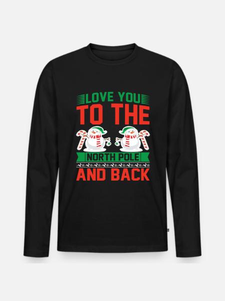 Love You to the North Pole en Back Funny - Mannen Premium Bio shirt met lange mouwen - zwart