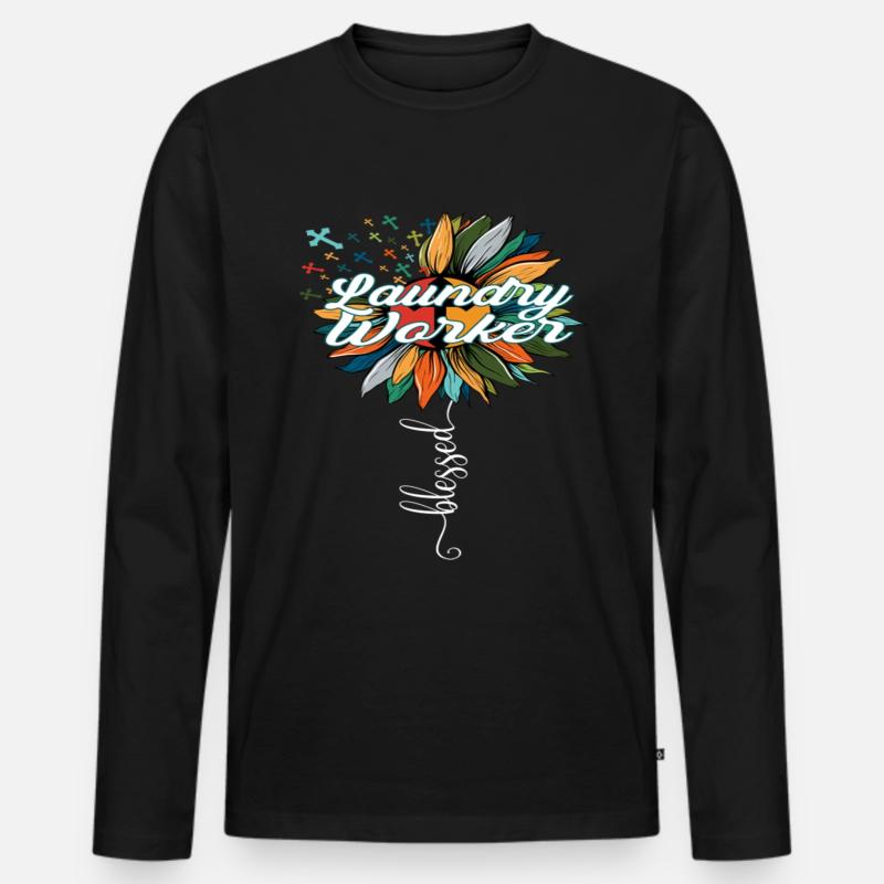 Blessed Laundry Worker - Männer Premium Bio Langarmshirt - Schwarz