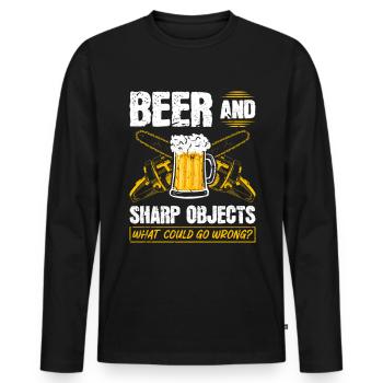 Beer Sharp Objects What Could Go Wrong Chainsaw - Men's Premium Organic Long Sleeve Shirt - black - Front - Nico (187cm)